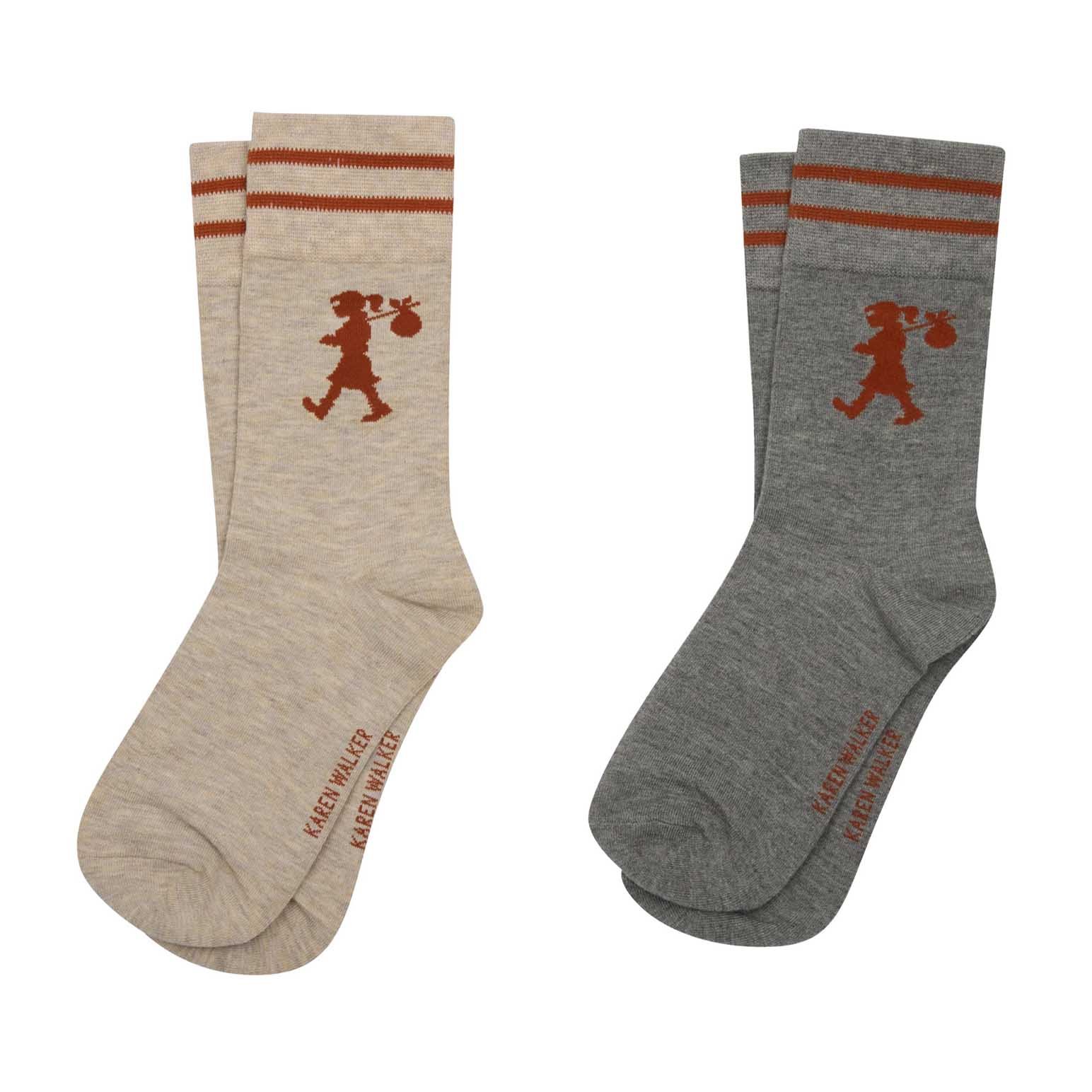 Karen Walker Runaway Girl Socks 2 Pack Natural/Grey/Chestnut
